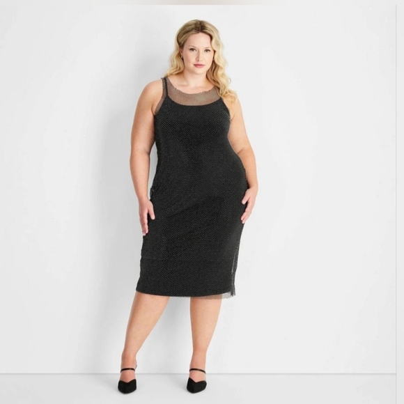 Future Collective Dresses & Skirts - Women's Holiday Rhinestone Mesh Midi Bodycon Dress - Future Collective Black XL